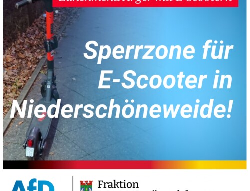 +++ Pressemitteilung: Antrag zur Ausweisung als Sperrzone für Miet-E-Scooter im Bereich Adlergestell und Michael-Brückner-Straße zwischen dem Bürgeramt und dem S-Bahnhof Johannisthal, für die Bezirksverordnetenversammlung Treptow-Köpenick +++